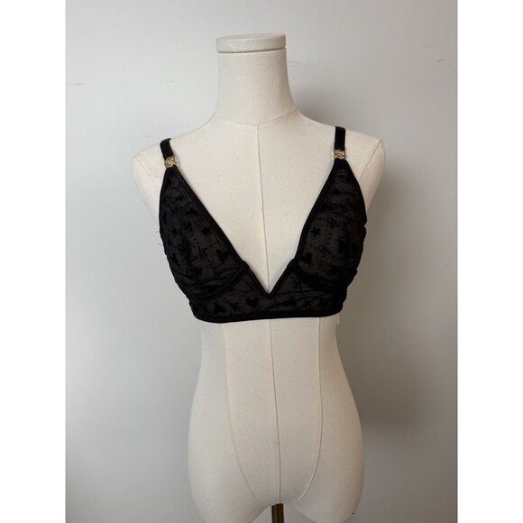 Black Deep V Sheer Lace Victoria Secret Bra Size medium - Picture 1 of 7